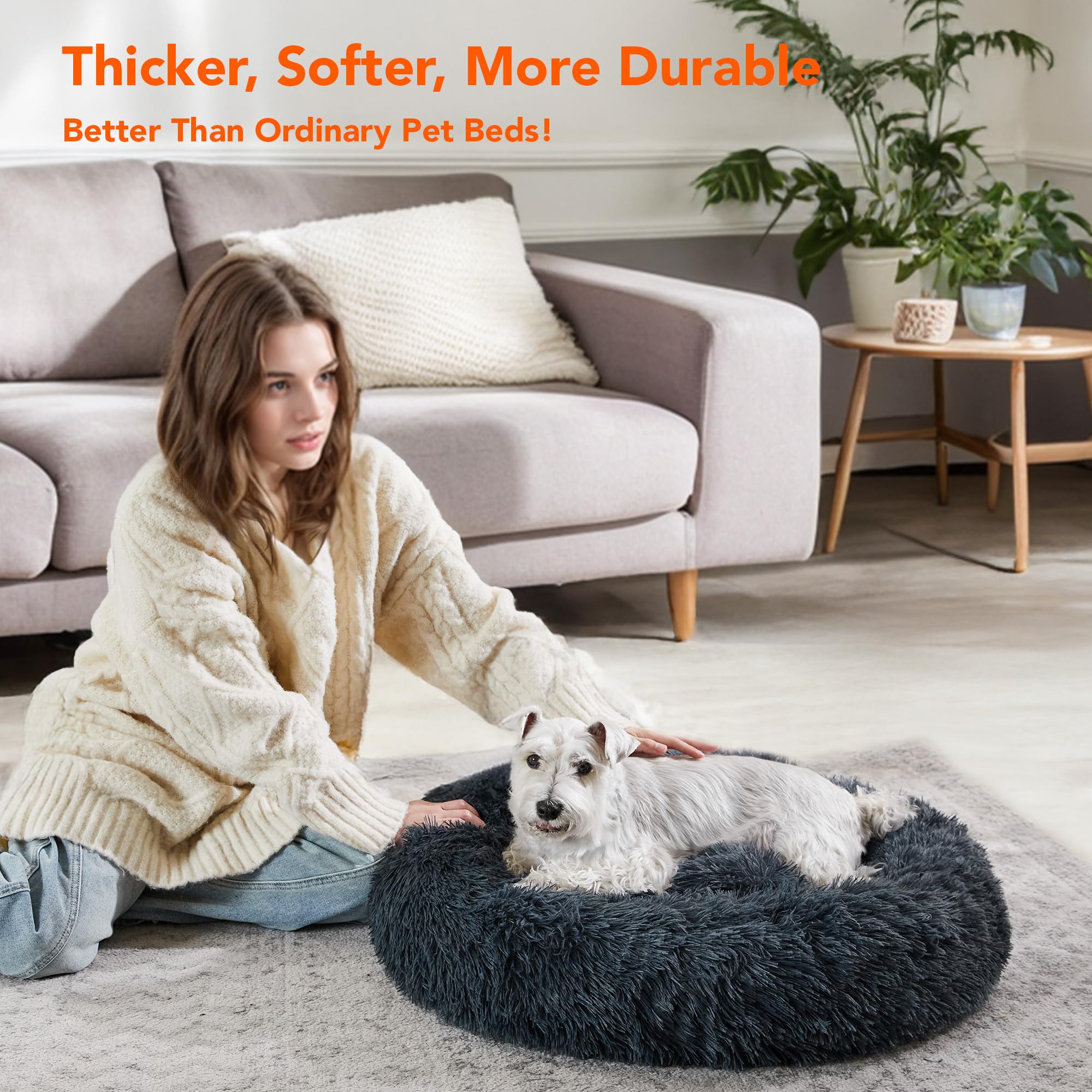 Deconovo Large Dog Bed - Calming Donut Dog Bed For Large Dogs, Anti-Anxiety Plush Round Pet Bed With Fluffy Faux Fur, Machine Wa